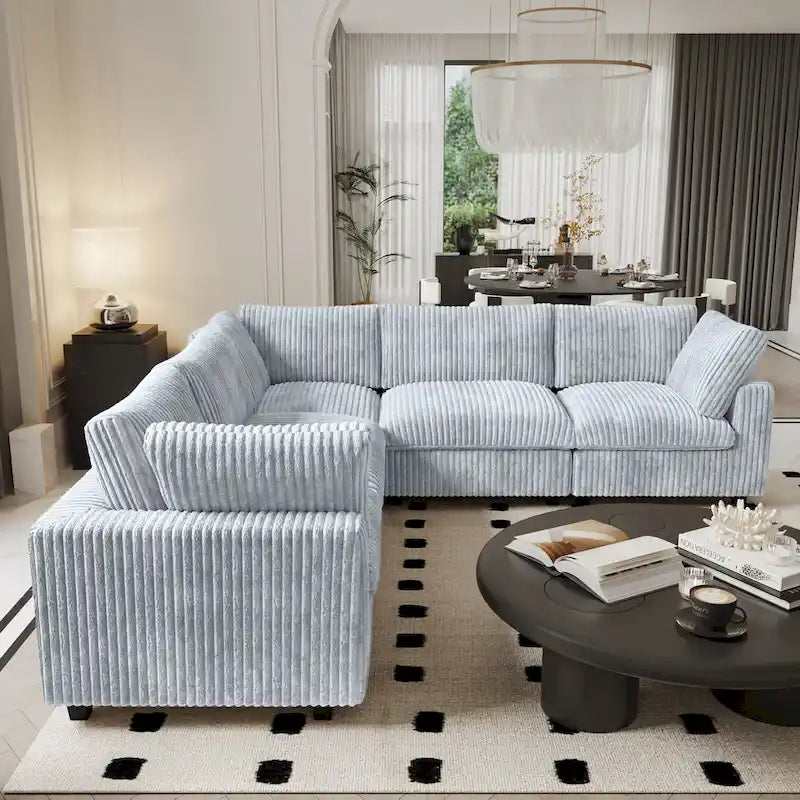 Modulares Sektionalsofa, umwandelbares V-förmiges Sofa für Wohnzimmer, tiefes Wolkensofa, 5-Sitzer bequemes Modulsofa