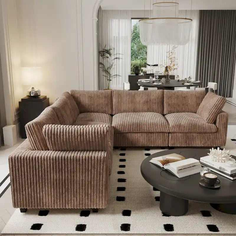 Modulares Sektionalsofa, umwandelbares V-förmiges Sofa für Wohnzimmer, tiefes Wolkensofa, 5-Sitzer bequemes Modulsofa