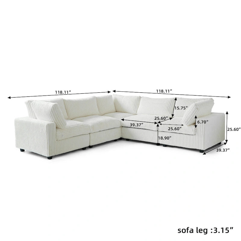 Modulares Sektionalsofa, umwandelbares V-förmiges Sofa für Wohnzimmer, tiefes Wolkensofa, 5-Sitzer bequemes Modulsofa