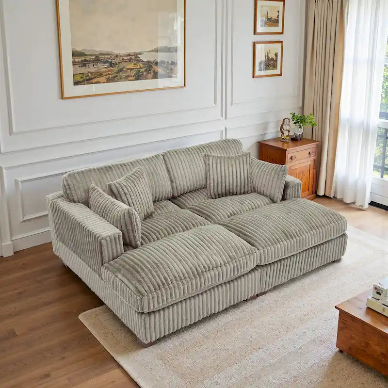82 Zoll breites modulares Schnittsofa aus Plüsch-Kordsamt mit Récamiere