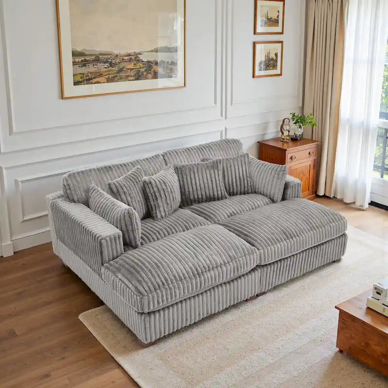82 Zoll breites modulares Schnittsofa aus Plüsch-Kordsamt mit Récamiere