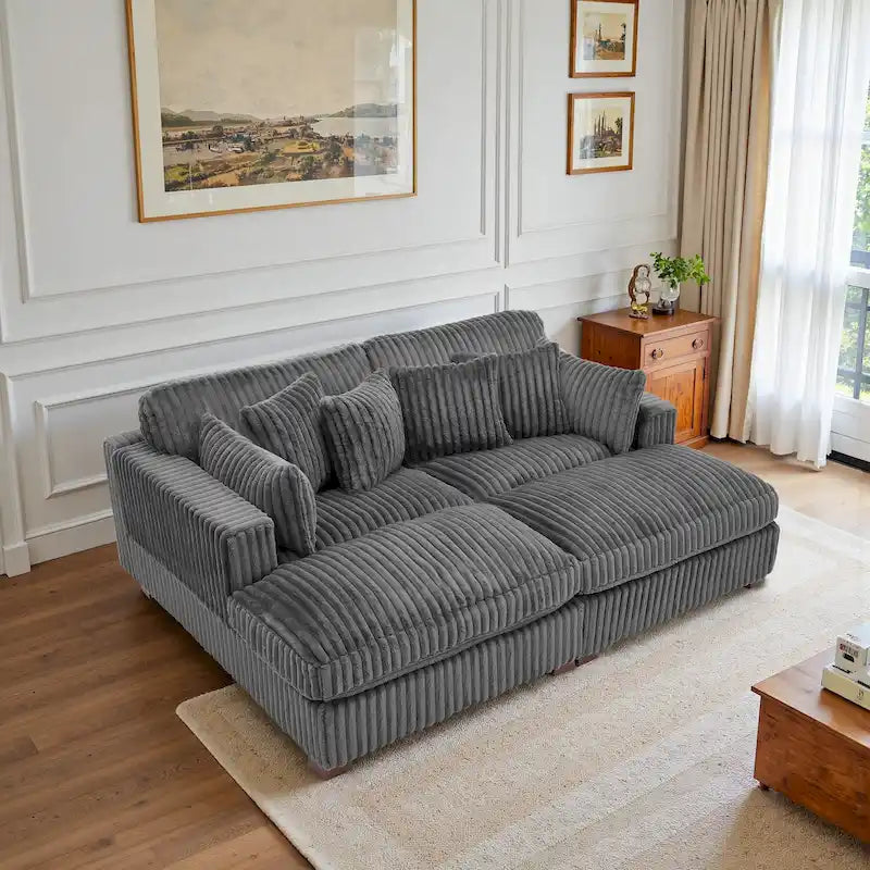 82 Zoll breites modulares Schnittsofa aus Plüsch-Kordsamt mit Récamiere