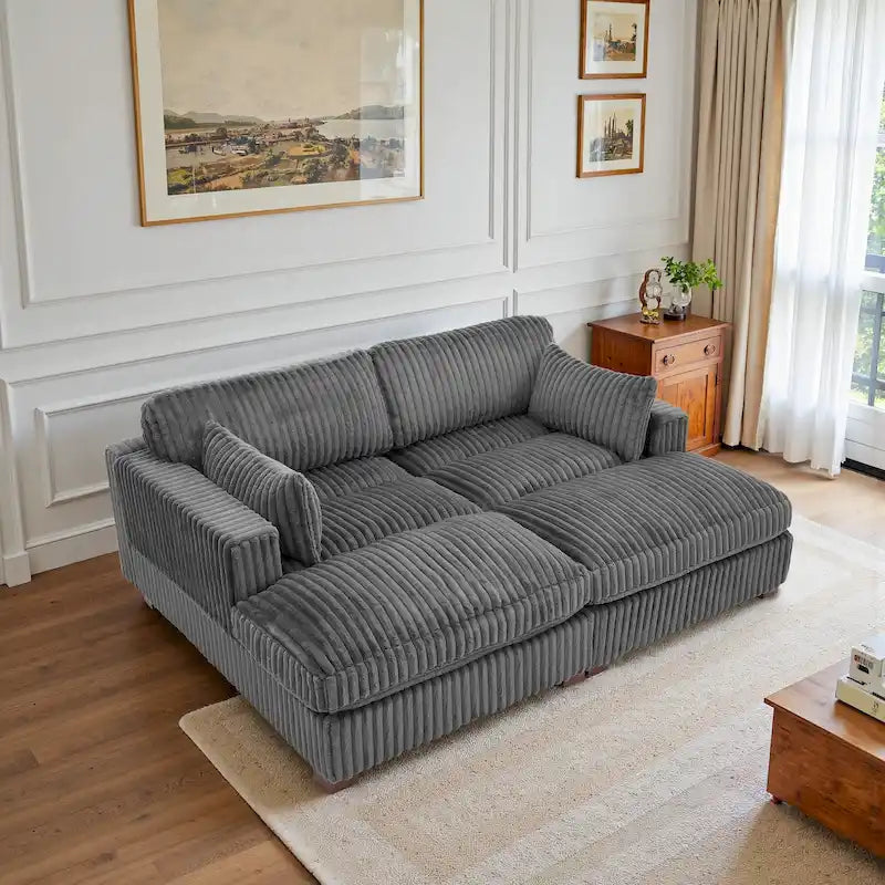 82 Zoll breites modulares Schnittsofa aus Plüsch-Kordsamt mit Récamiere