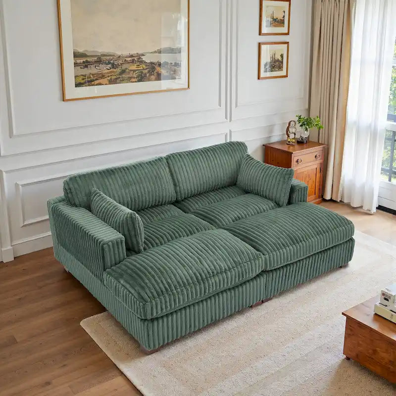 82 Zoll breites modulares Schnittsofa aus Plüsch-Kordsamt mit Récamiere