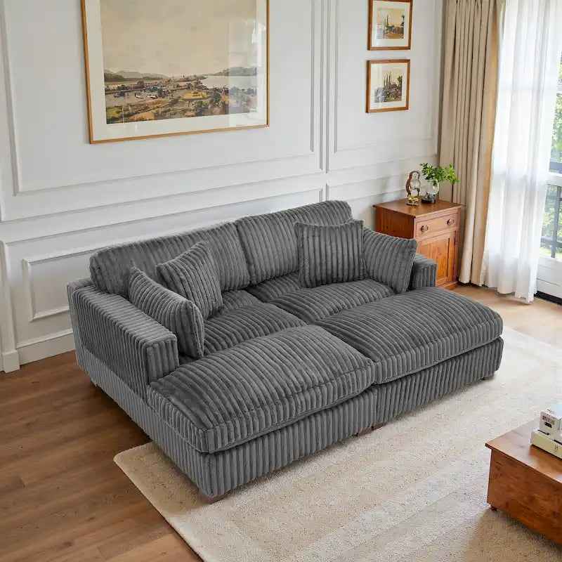 82 Zoll breites modulares Schnittsofa aus Plüsch-Kordsamt mit Récamiere