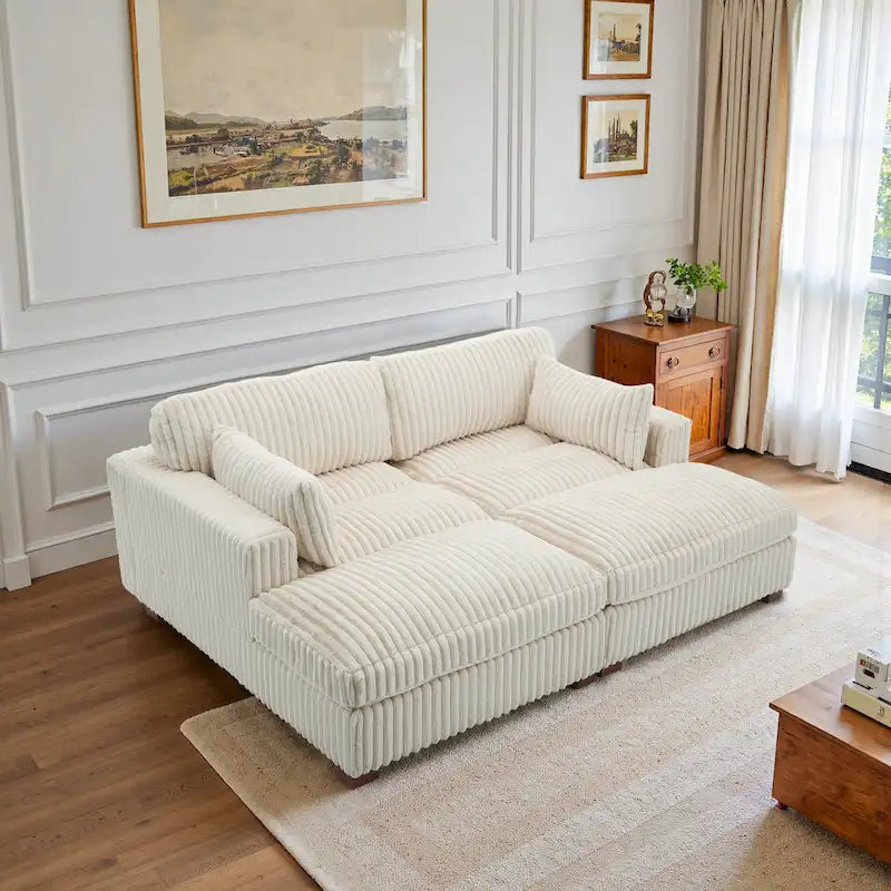 82 Zoll breites modulares Schnittsofa aus Plüsch-Kordsamt mit Récamiere