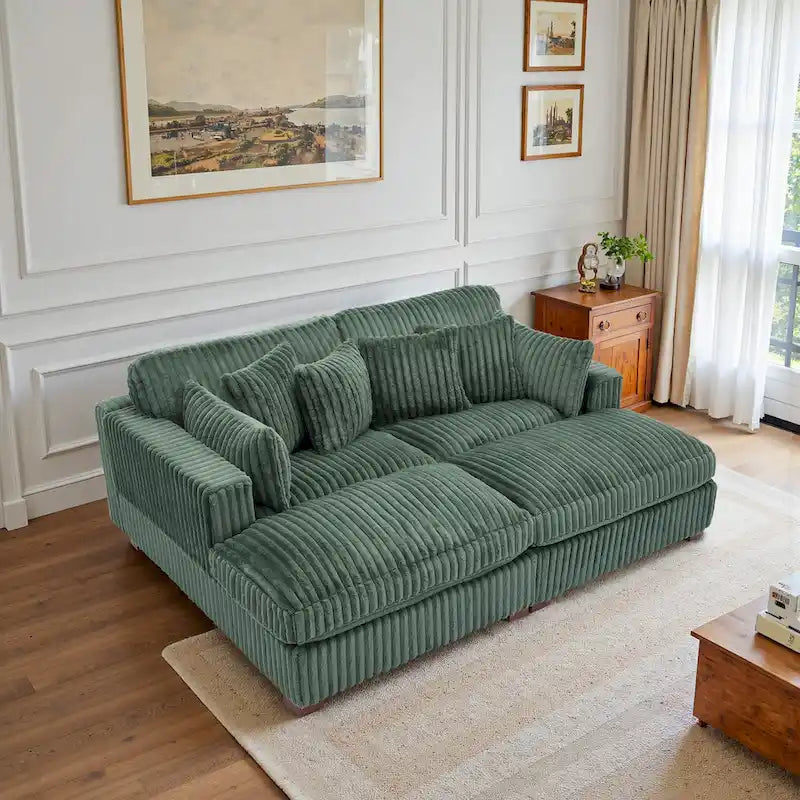 82 Zoll breites modulares Schnittsofa aus Plüsch-Kordsamt mit Récamiere