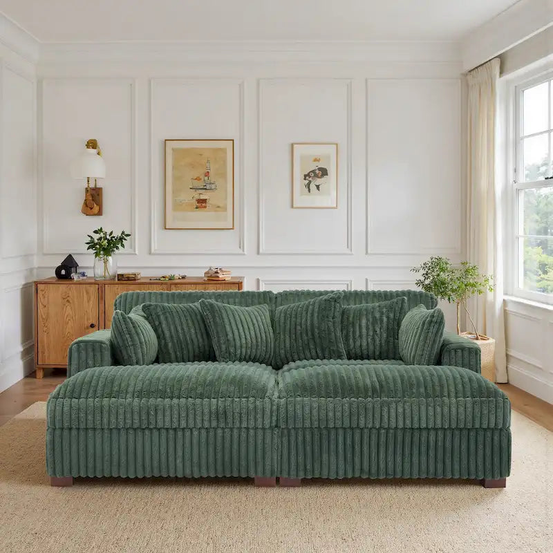 82 Zoll breites modulares Schnittsofa aus Plüsch-Kordsamt mit Récamiere