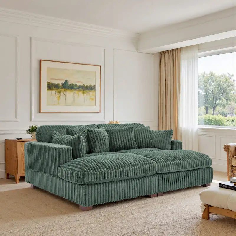 82 Zoll breites modulares Schnittsofa aus Plüsch-Kordsamt mit Récamiere