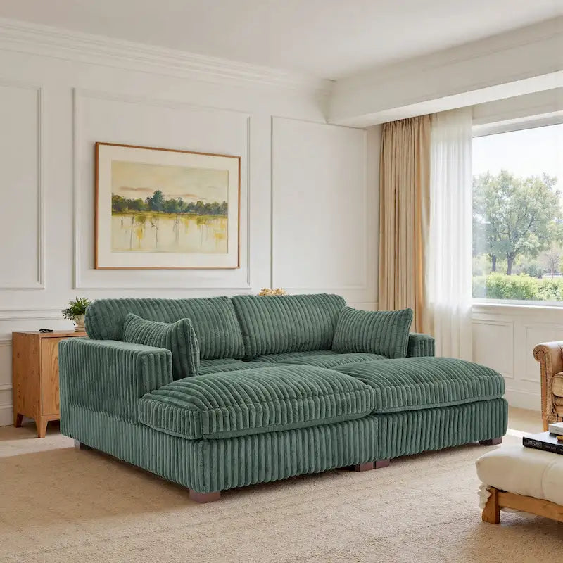 82 Zoll breites modulares Schnittsofa aus Plüsch-Kordsamt mit Récamiere