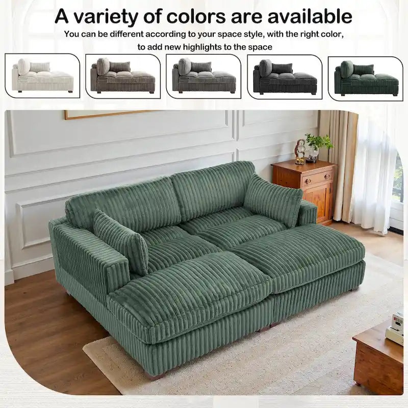 82 Zoll breites modulares Schnittsofa aus Plüsch-Kordsamt mit Récamiere
