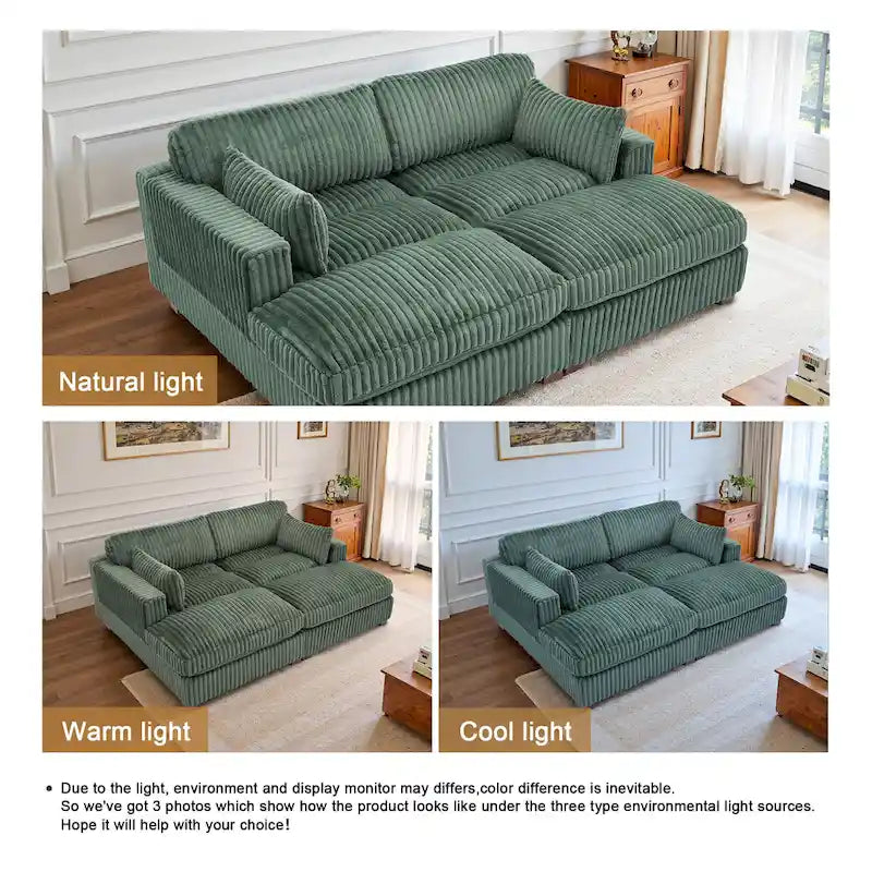 82 Zoll breites modulares Schnittsofa aus Plüsch-Kordsamt mit Récamiere