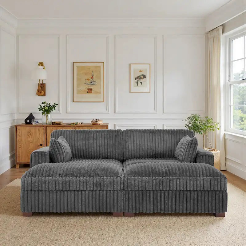 82 Zoll breites modulares Schnittsofa aus Plüsch-Kordsamt mit Récamiere