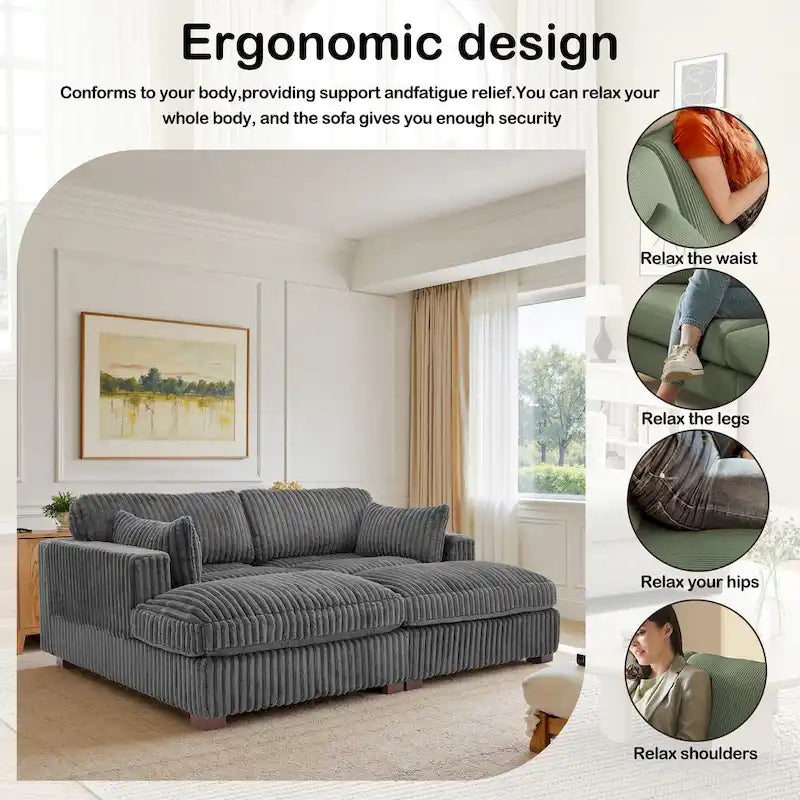 82 Zoll breites modulares Schnittsofa aus Plüsch-Kordsamt mit Récamiere