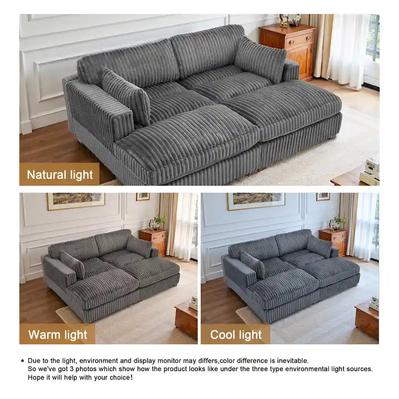 82 Zoll breites modulares Schnittsofa aus Plüsch-Kordsamt mit Récamiere
