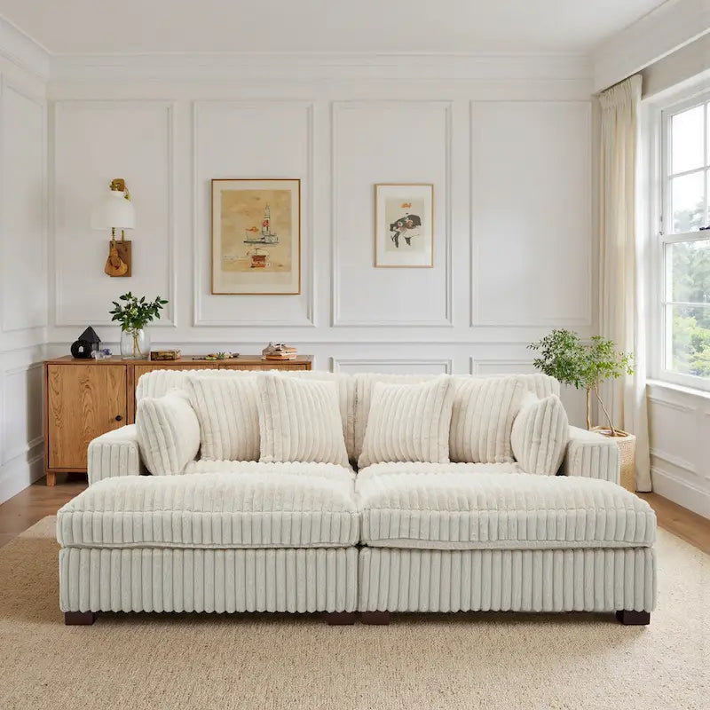 82 Zoll breites modulares Schnittsofa aus Plüsch-Kordsamt mit Récamiere