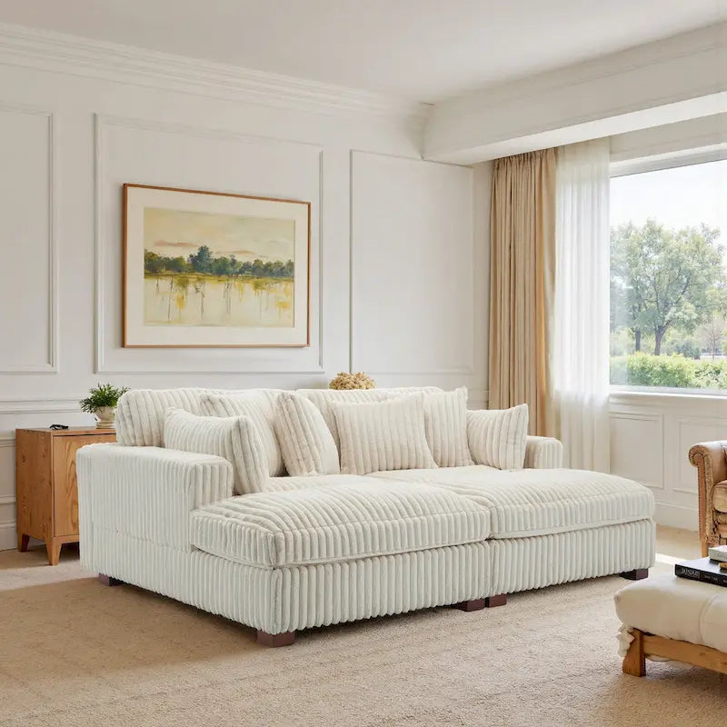 82 Zoll breites modulares Schnittsofa aus Plüsch-Kordsamt mit Récamiere