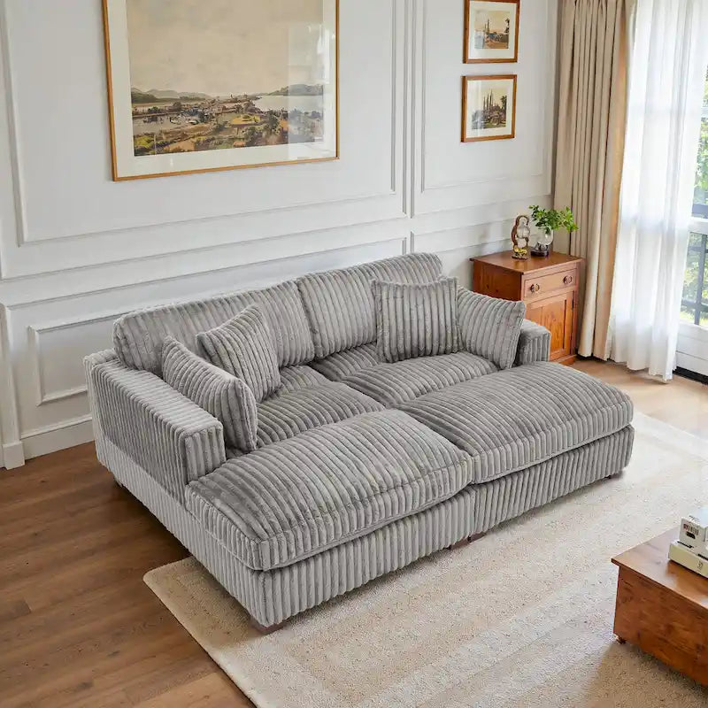 82 Zoll breites modulares Schnittsofa aus Plüsch-Kordsamt mit Récamiere