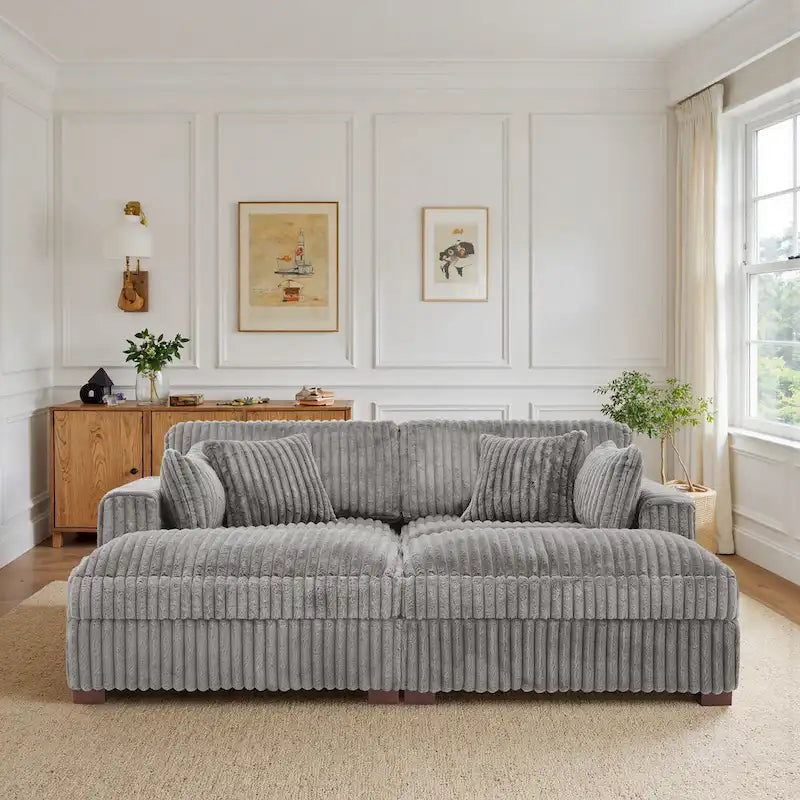 82 Zoll breites modulares Schnittsofa aus Plüsch-Kordsamt mit Récamiere