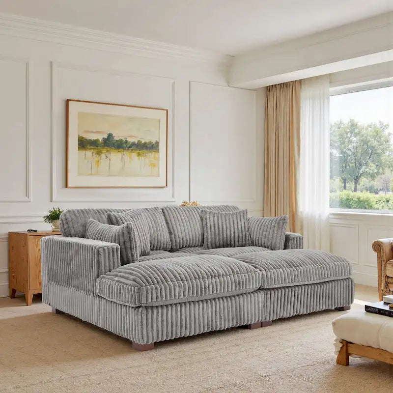 82 Zoll breites modulares Schnittsofa aus Plüsch-Kordsamt mit Récamiere