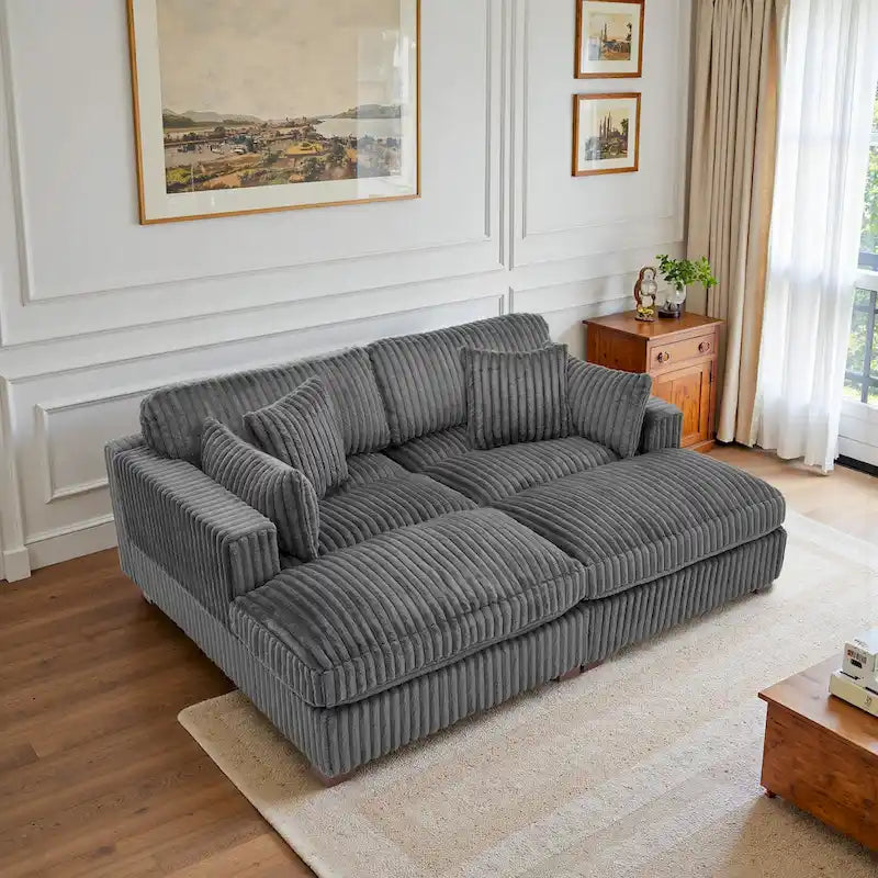 82 Zoll breites modulares Schnittsofa aus Plüsch-Kordsamt mit Récamiere