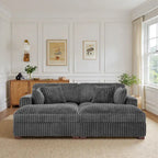 82 Zoll breites modulares Schnittsofa aus Plüsch-Kordsamt mit Récamiere