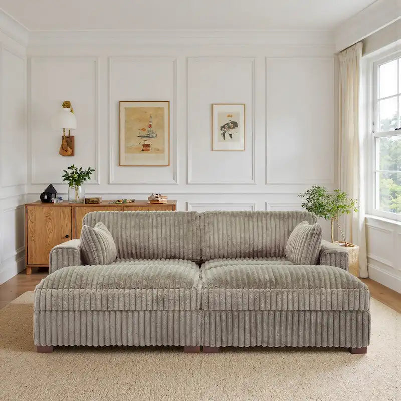 82 Zoll breites modulares Schnittsofa aus Plüsch-Kordsamt mit Récamiere