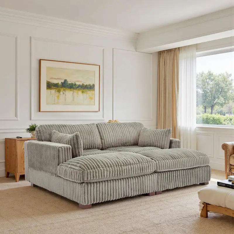 82 Zoll breites modulares Schnittsofa aus Plüsch-Kordsamt mit Récamiere
