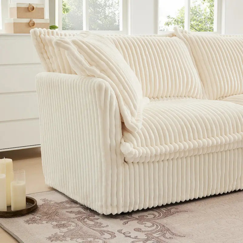156,6 Corduroy U-förmiges 4-Sitzer Ecksofa mit abnehmbarem Bezug, tiefem Sitzdesign und französischer Kantenverarbeitung