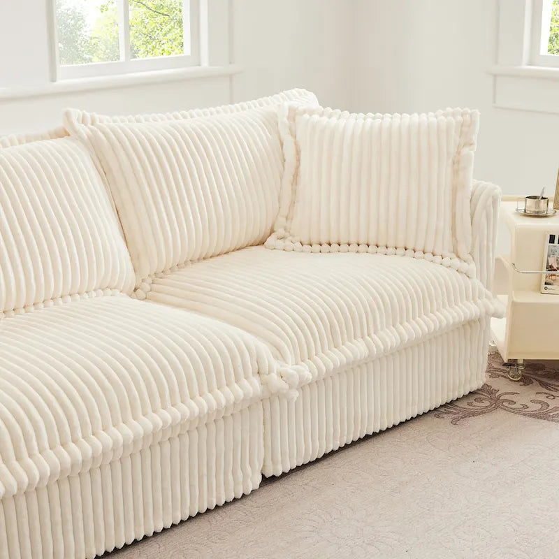 156,6 Corduroy U-förmiges 4-Sitzer Ecksofa mit abnehmbarem Bezug, tiefem Sitzdesign und französischer Kantenverarbeitung