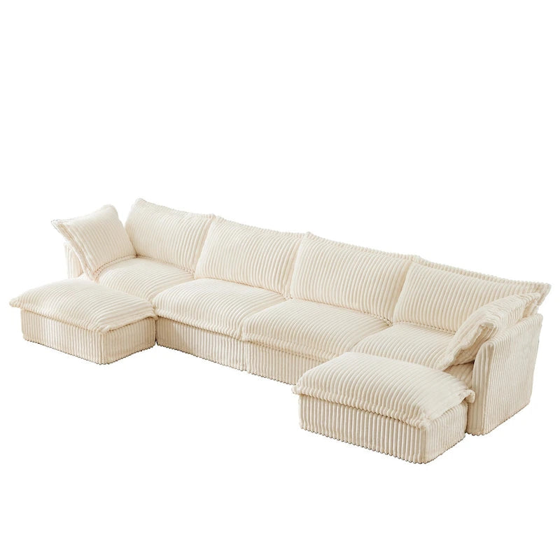 156,6 Corduroy U-förmiges 4-Sitzer Ecksofa mit abnehmbarem Bezug, tiefem Sitzdesign und französischer Kantenverarbeitung