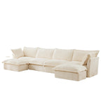 156,6 Corduroy U-förmiges 4-Sitzer Ecksofa mit abnehmbarem Bezug, tiefem Sitzdesign und französischer Kantenverarbeitung