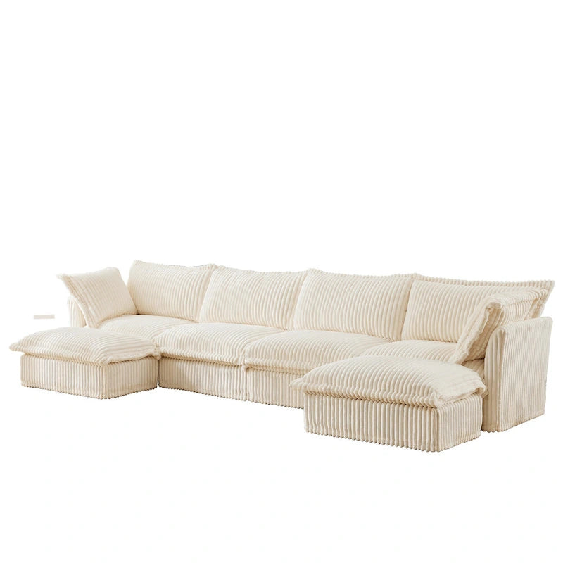 156,6 Corduroy U-förmiges 4-Sitzer Ecksofa mit abnehmbarem Bezug, tiefem Sitzdesign und französischer Kantenverarbeitung