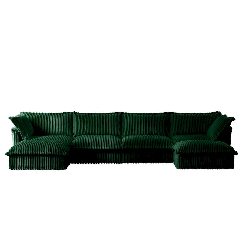 156,6 Corduroy U-förmiges 4-Sitzer Ecksofa mit abnehmbarem Bezug, tiefem Sitzdesign und französischer Kantenverarbeitung