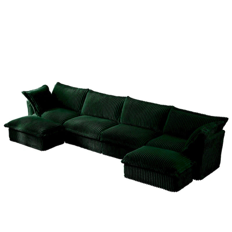 156,6 Corduroy U-förmiges 4-Sitzer Ecksofa mit abnehmbarem Bezug, tiefem Sitzdesign und französischer Kantenverarbeitung