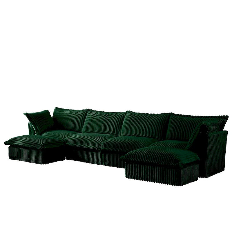 156,6 Corduroy U-förmiges 4-Sitzer Ecksofa mit abnehmbarem Bezug, tiefem Sitzdesign und französischer Kantenverarbeitung
