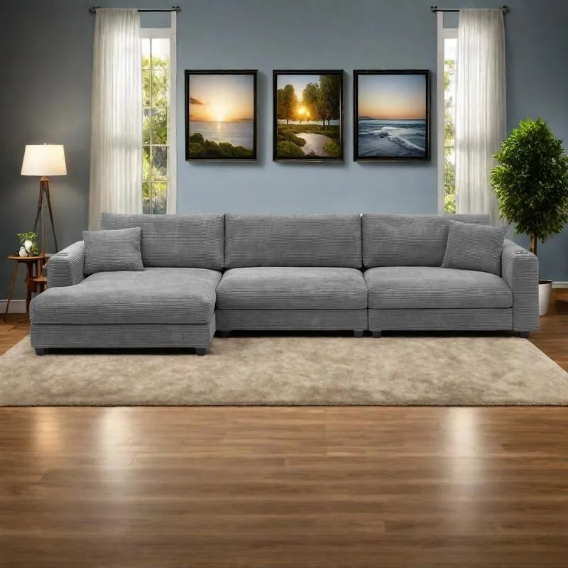 134 Cord-Sitzgruppe mit L-förmigem Cloud-Sofa und USB-Ladeanschluss & 50 Recamiere (Tragfähigkeit 330 lb)