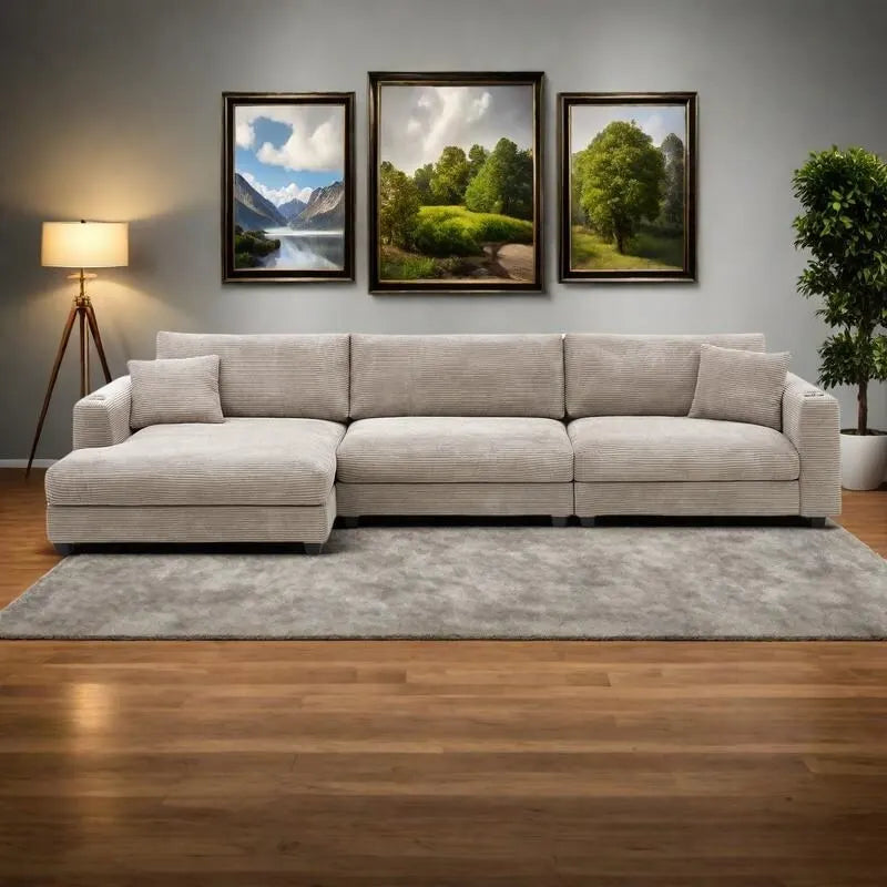 134 Cord-Sitzgruppe mit L-förmigem Cloud-Sofa und USB-Ladeanschluss & 50 Recamiere (Tragfähigkeit 330 lb)