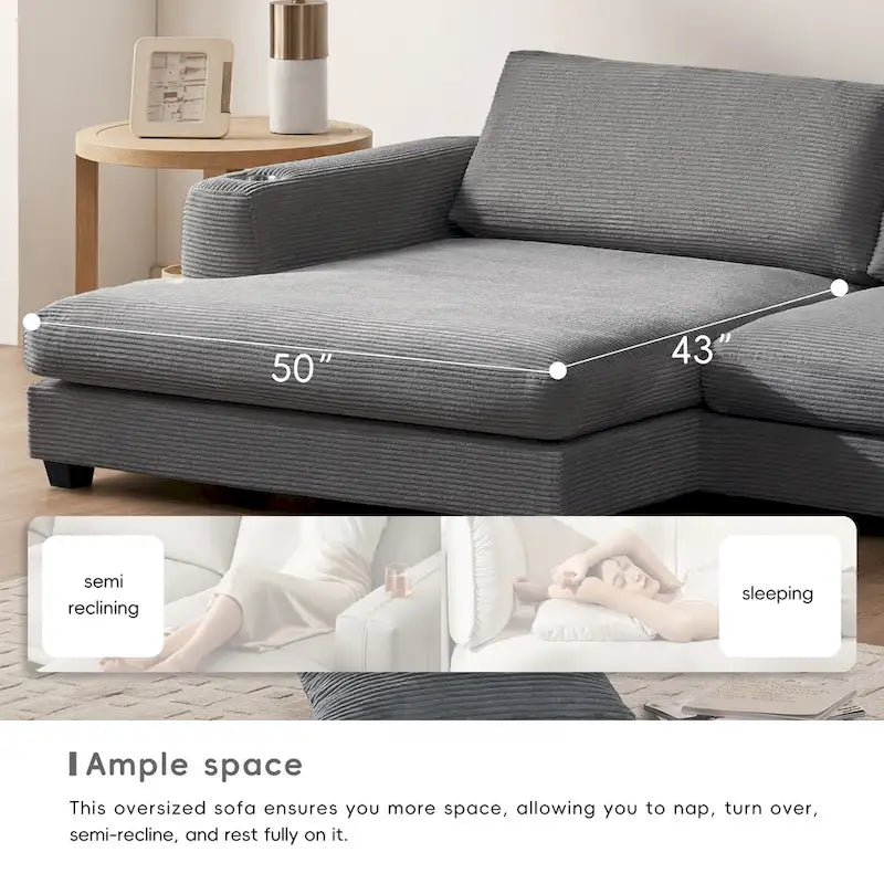 134 Cord-Sitzgruppe mit L-förmigem Cloud-Sofa und USB-Ladeanschluss & 50 Recamiere (Tragfähigkeit 330 lb)
