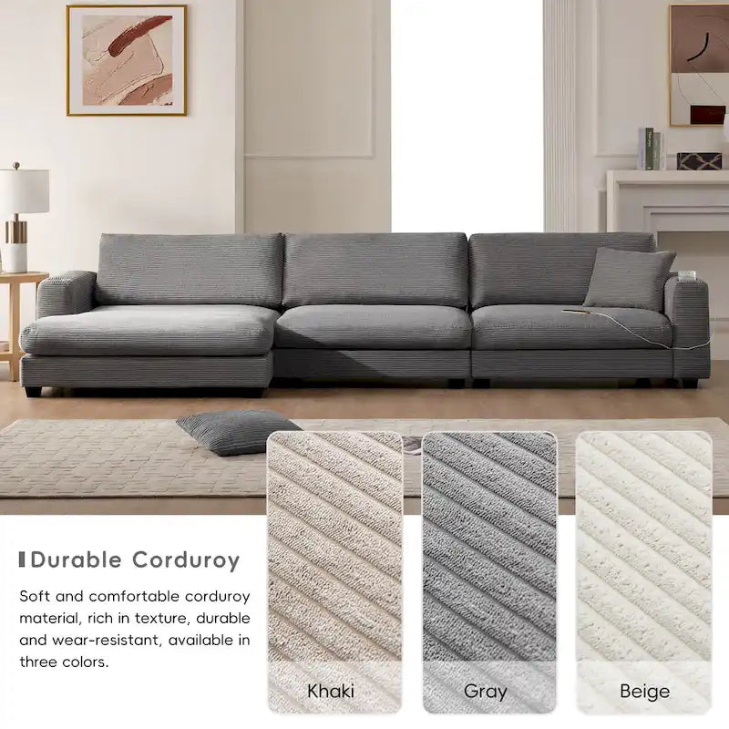 134 Cord-Sitzgruppe mit L-förmigem Cloud-Sofa und USB-Ladeanschluss & 50 Recamiere (Tragfähigkeit 330 lb)