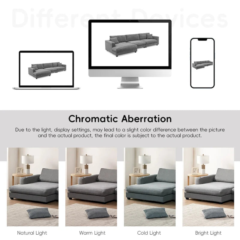 134 Cord-Sitzgruppe mit L-förmigem Cloud-Sofa und USB-Ladeanschluss & 50 Recamiere (Tragfähigkeit 330 lb)