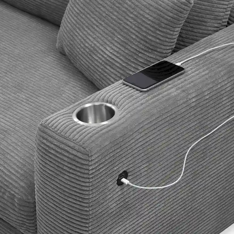 134 Cord-Sitzgruppe mit L-förmigem Cloud-Sofa und USB-Ladeanschluss & 50 Recamiere (Tragfähigkeit 330 lb)