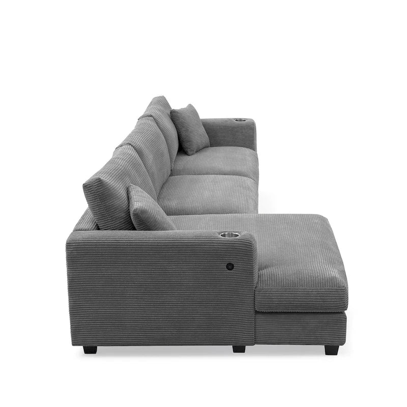 134 Cord-Sitzgruppe mit L-förmigem Cloud-Sofa und USB-Ladeanschluss & 50 Recamiere (Tragfähigkeit 330 lb)