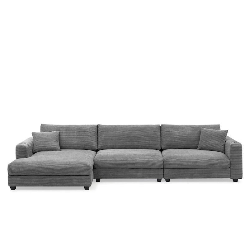 134 Cord-Sitzgruppe mit L-förmigem Cloud-Sofa und USB-Ladeanschluss & 50 Recamiere (Tragfähigkeit 330 lb)