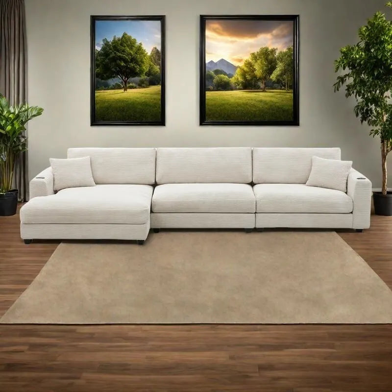 134 Cord-Sitzgruppe mit L-förmigem Cloud-Sofa und USB-Ladeanschluss & 50 Recamiere (Tragfähigkeit 330 lb)