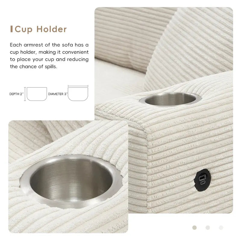 134 Cord-Sitzgruppe mit L-förmigem Cloud-Sofa und USB-Ladeanschluss & 50 Recamiere (Tragfähigkeit 330 lb)