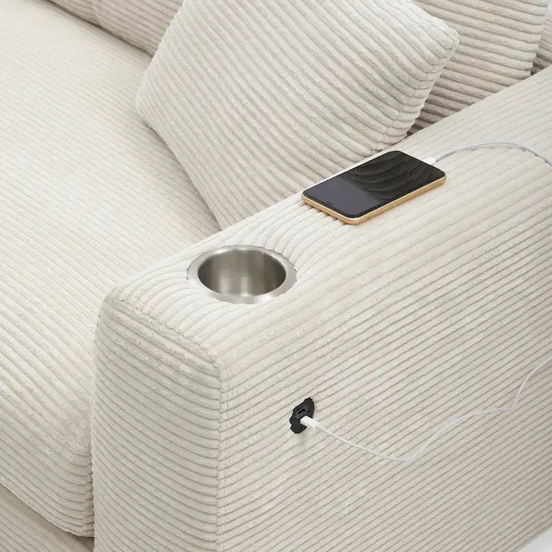 134 Cord-Sitzgruppe mit L-förmigem Cloud-Sofa und USB-Ladeanschluss & 50 Recamiere (Tragfähigkeit 330 lb)