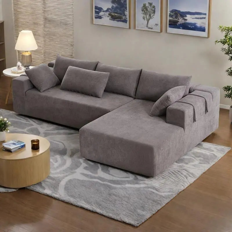 108 Chenille Modulares L-förmiges Ecksofa mit 6 Kissen, umbaubare Récamiere