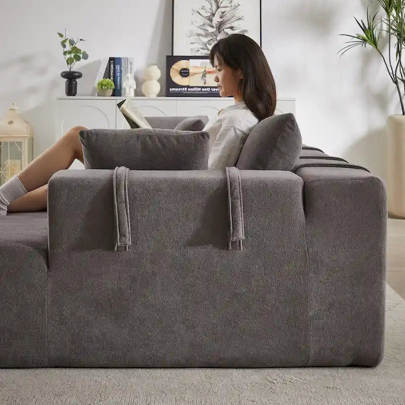 108 Chenille Modulares L-förmiges Ecksofa mit 6 Kissen, umbaubare Récamiere