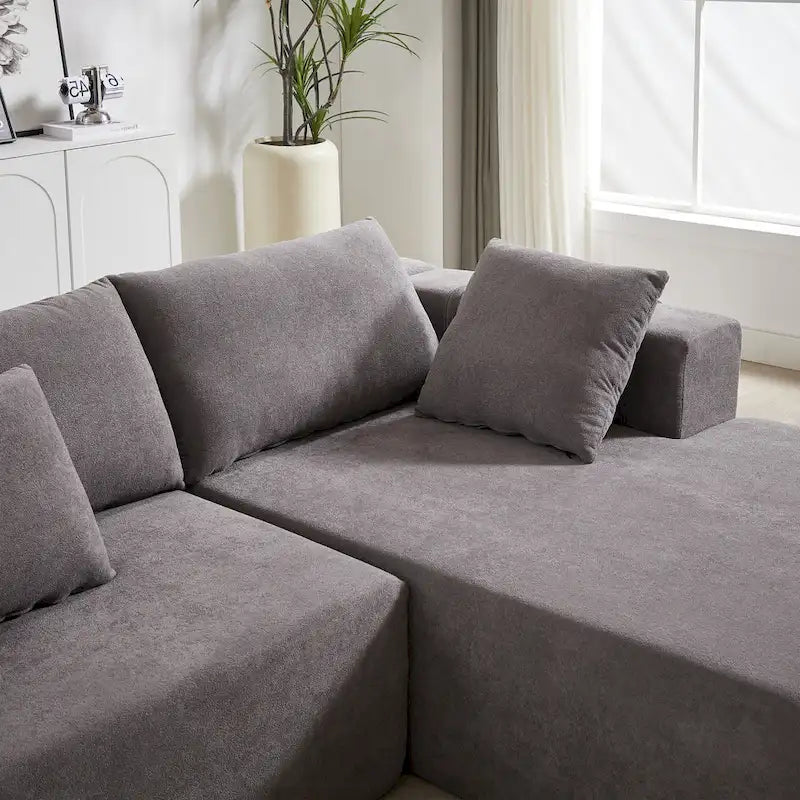 108 Chenille Modulares L-förmiges Ecksofa mit 6 Kissen, umbaubare Récamiere